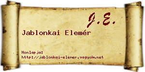 Jablonkai Elemér névjegykártya